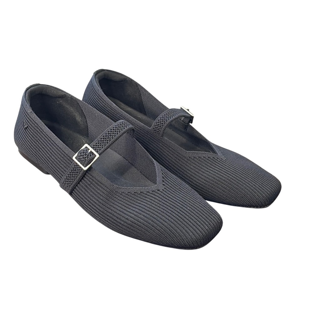 Vivaia Margot 2.0 Mary Jane Black Ribbed Knit Square Toe Flats Womens Size 9-9.5